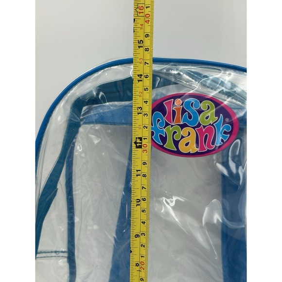 Vintage 90s Y2K Lisa Frank Logo Clear Backpack See-Thru Vinyl Blue Straps 15\
